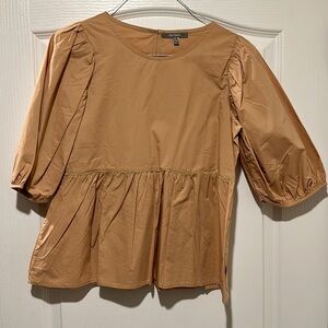 Anthropologie - Blue Tassel Poplin Peplum Top Size S